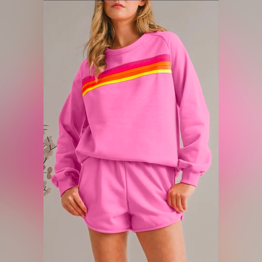 The Cozy Crew Set| Crew Sweater Neck+Short Set Pink Med,Large NWT$120 - Picture 2 of 13